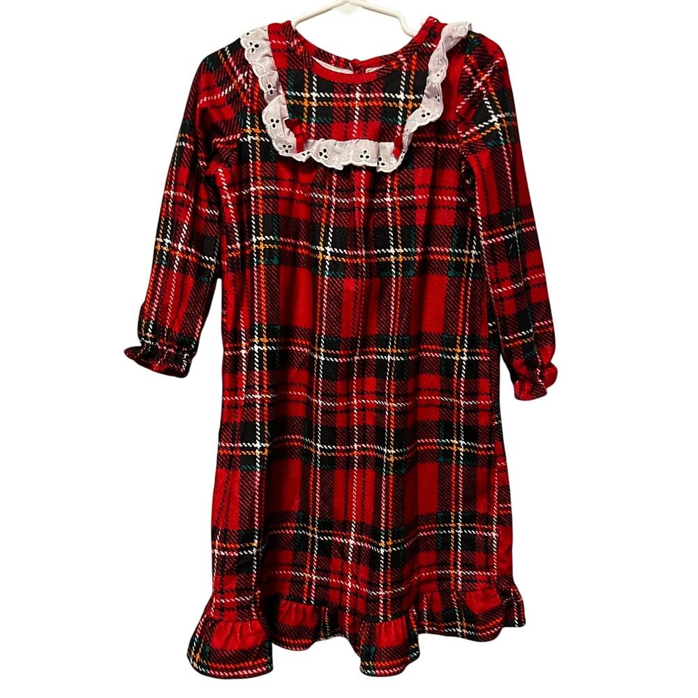 Saint Eve Kids Red Plaid Nightgown 3T Ruffled detail